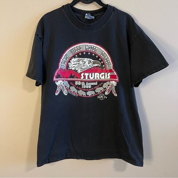 ✨ Vintage Hanes Black Sturgis 1999 Motorcycle Rally Shirt Large - Picture 1 of 9